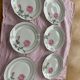 6 dessert plates in white porcelain with art deco rose pattern