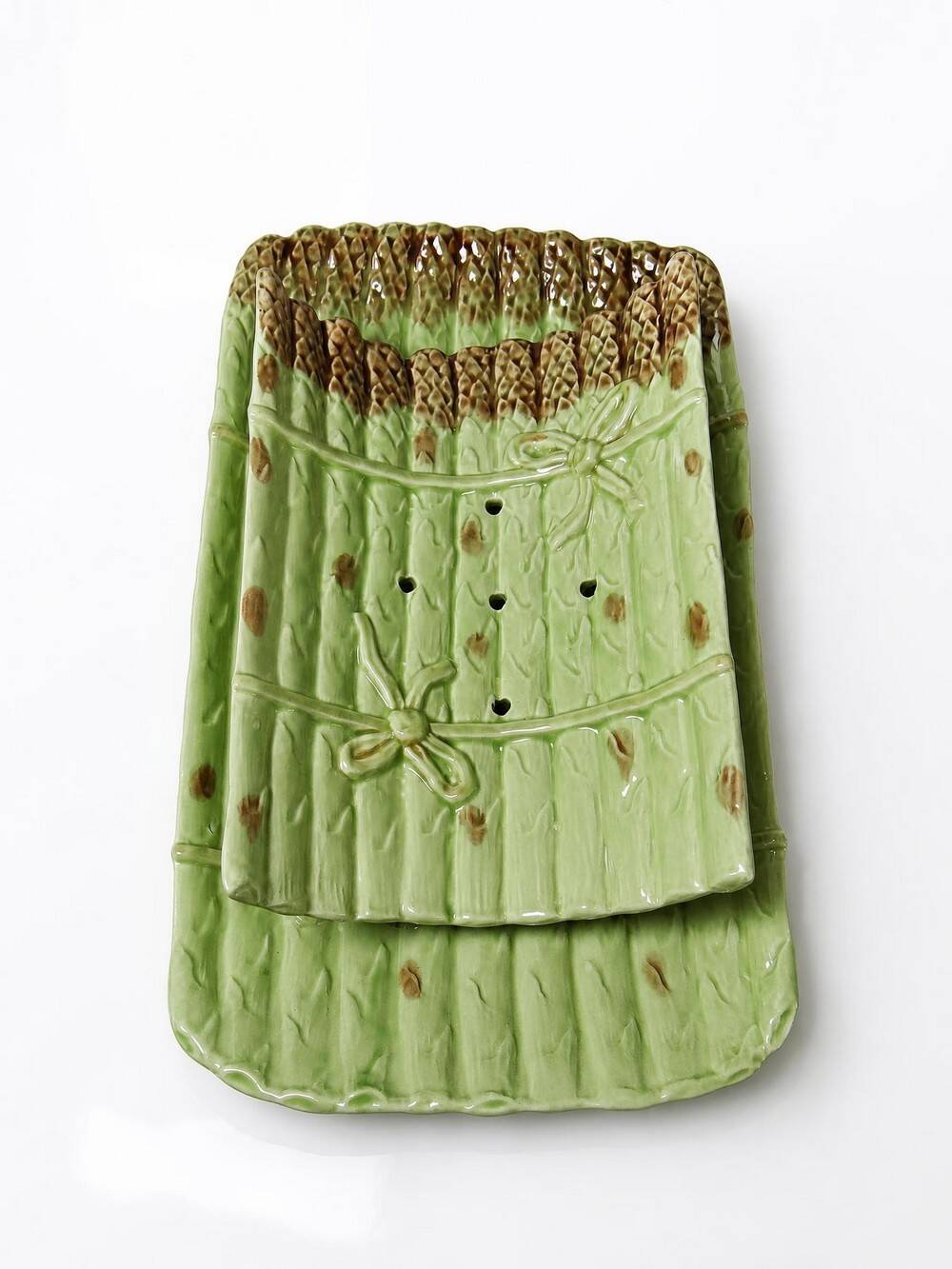 Asparagus service in earthenware, trompe-l'œil decoration, vintage 1970s-1980s.