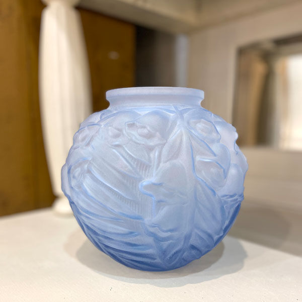 Blue art deco ball vase, flower decoration, signed stella