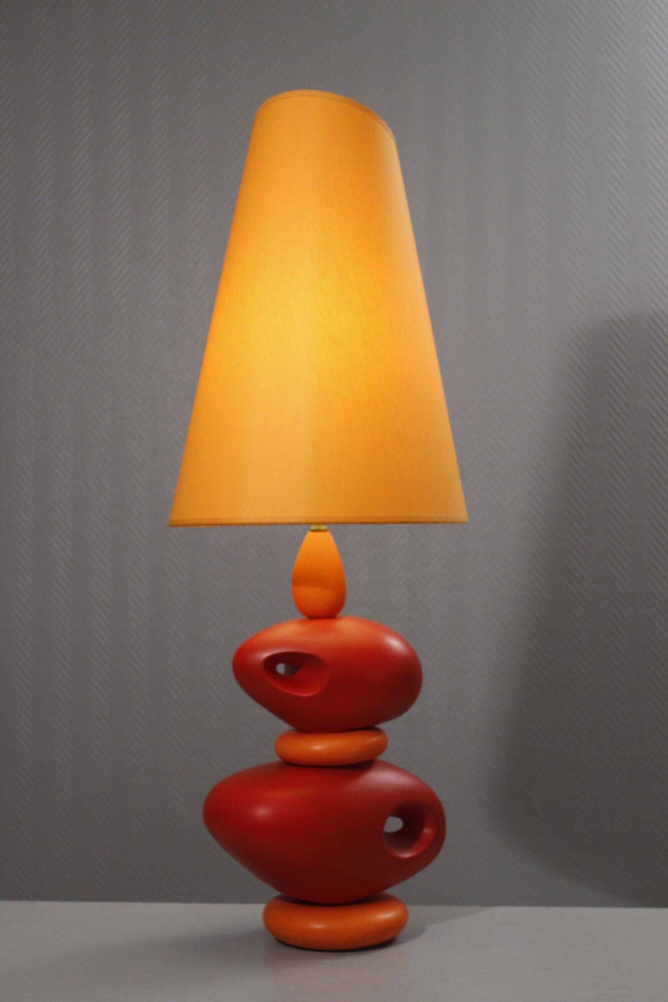 Louis Drimmer large ceramic pebble lamp orange 1980s