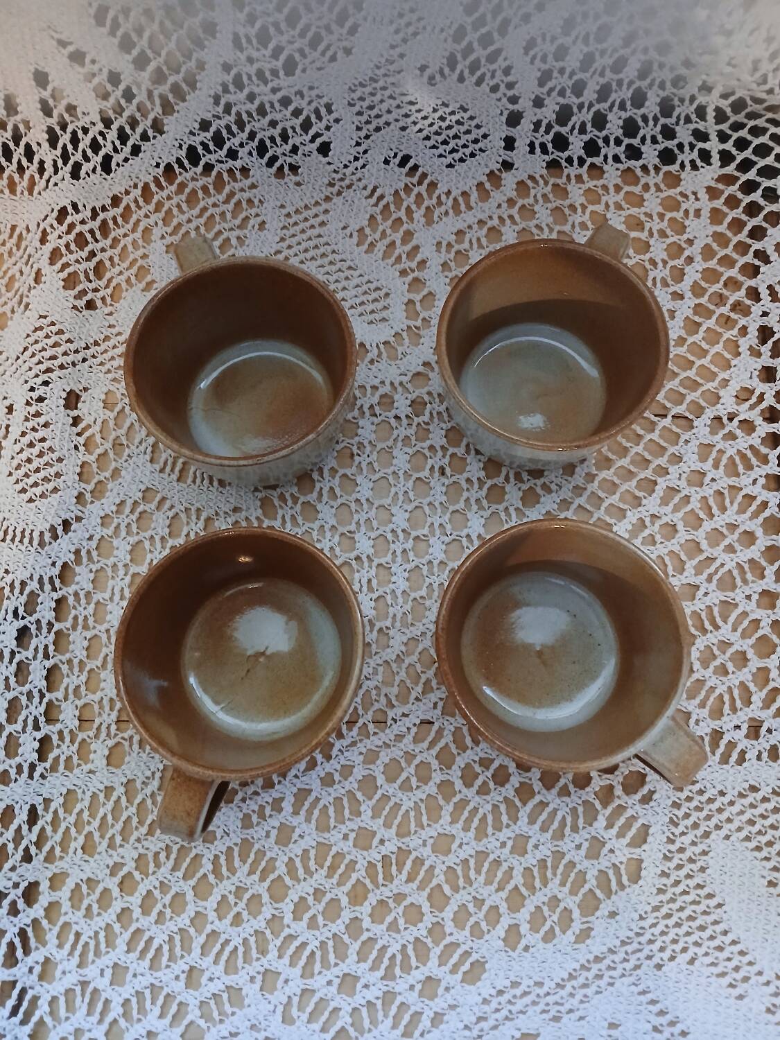 4 antique glazed stoneware cups