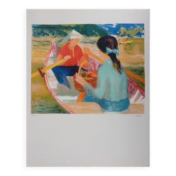 Paul COLLOMB: Boats in the Bois de Boulogne, original signed lithograph
