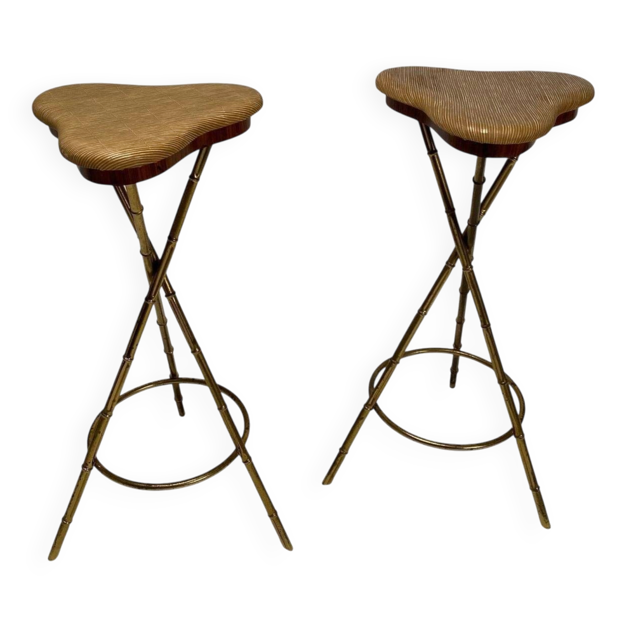 Set of Mid-Century Italian Bar Stools in Brass, 1950s