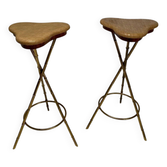 Set of Mid-Century Italian Bar Stools in Brass, 1950s