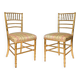 Pair of golden wood chairs in a bamboo style.