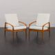 Pair of Kai Kristiansen Paperknife lounge chairs in teak and natural wool