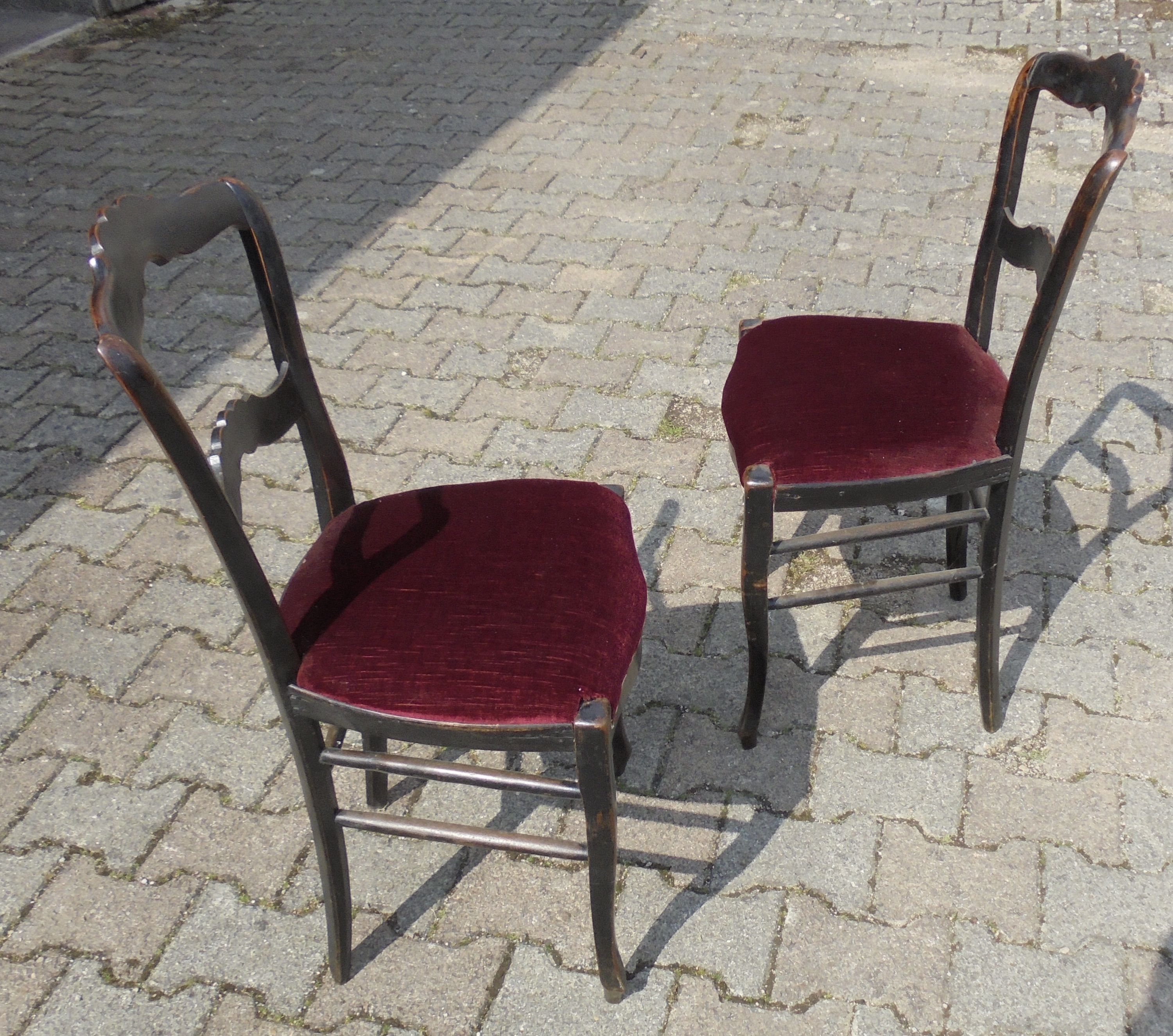 Pair of chairs Napoleon III blackened wood and seat red velvet
