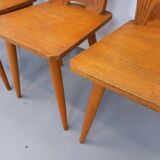 Set of 4 vintage brutalist wooden chairs from the 60s