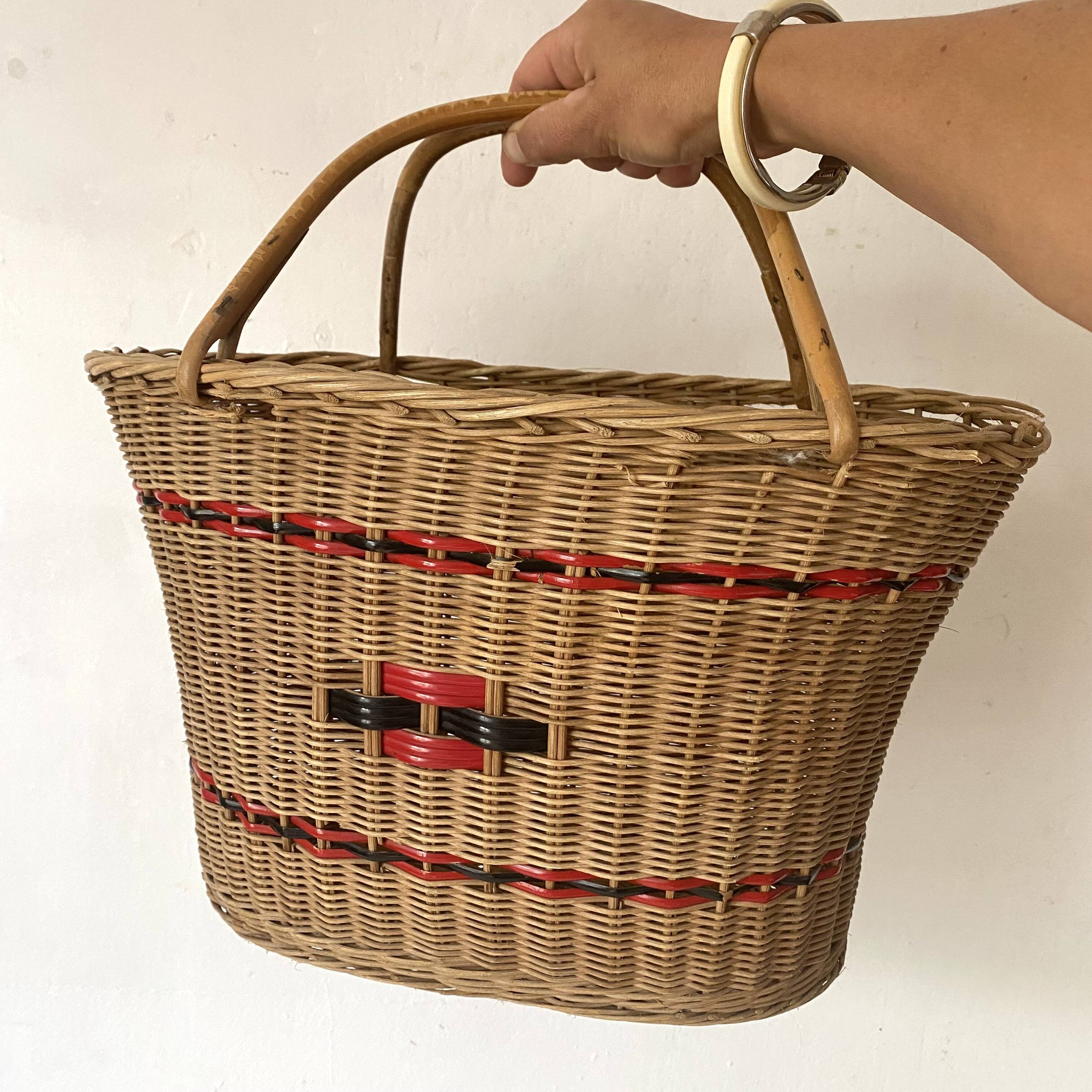 Vintage woven rattan basket from the 50s-60s