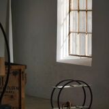 Decorative shelf unit, round metal frames with curved legs and glass shelves, 1960.