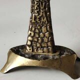Menorah/Candlestick with 7 light arms. In old gold patinated brass/Decor 12 astrological signs. Engraved Jerusalem. Height 14 cm