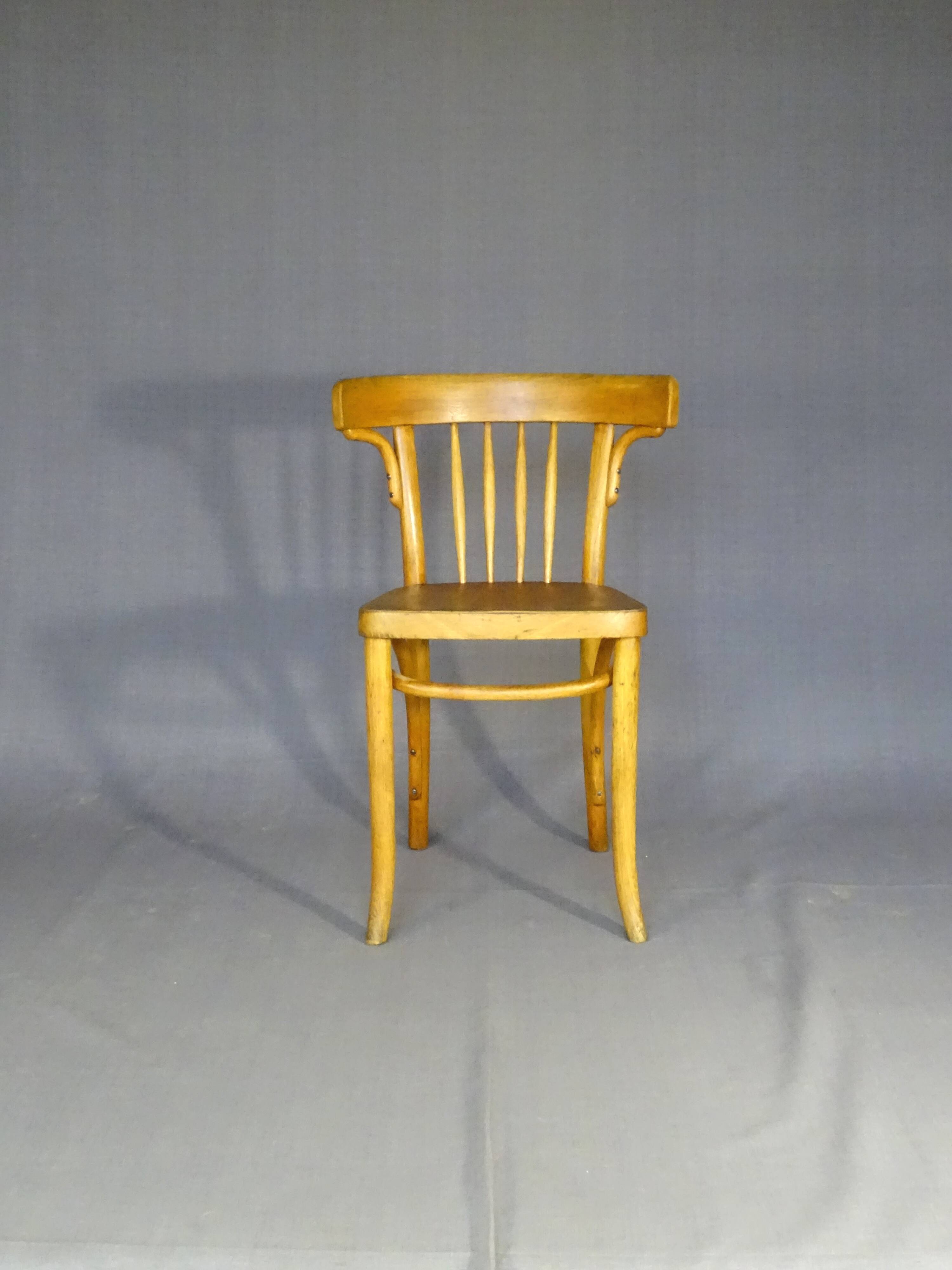 Série de 4 chaises Thonet Art déco bistrot blondes 1930