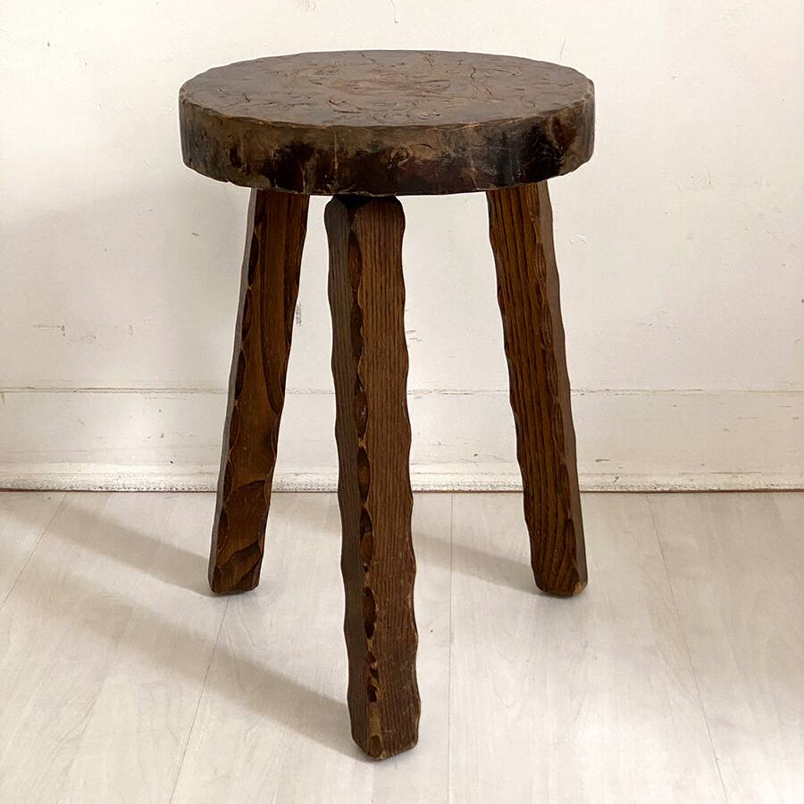 Tripod brutalist solid wood foot stool