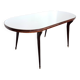 Vintage Beech and Walnut Dining Table with an Oval Gray Glass Top, Italy