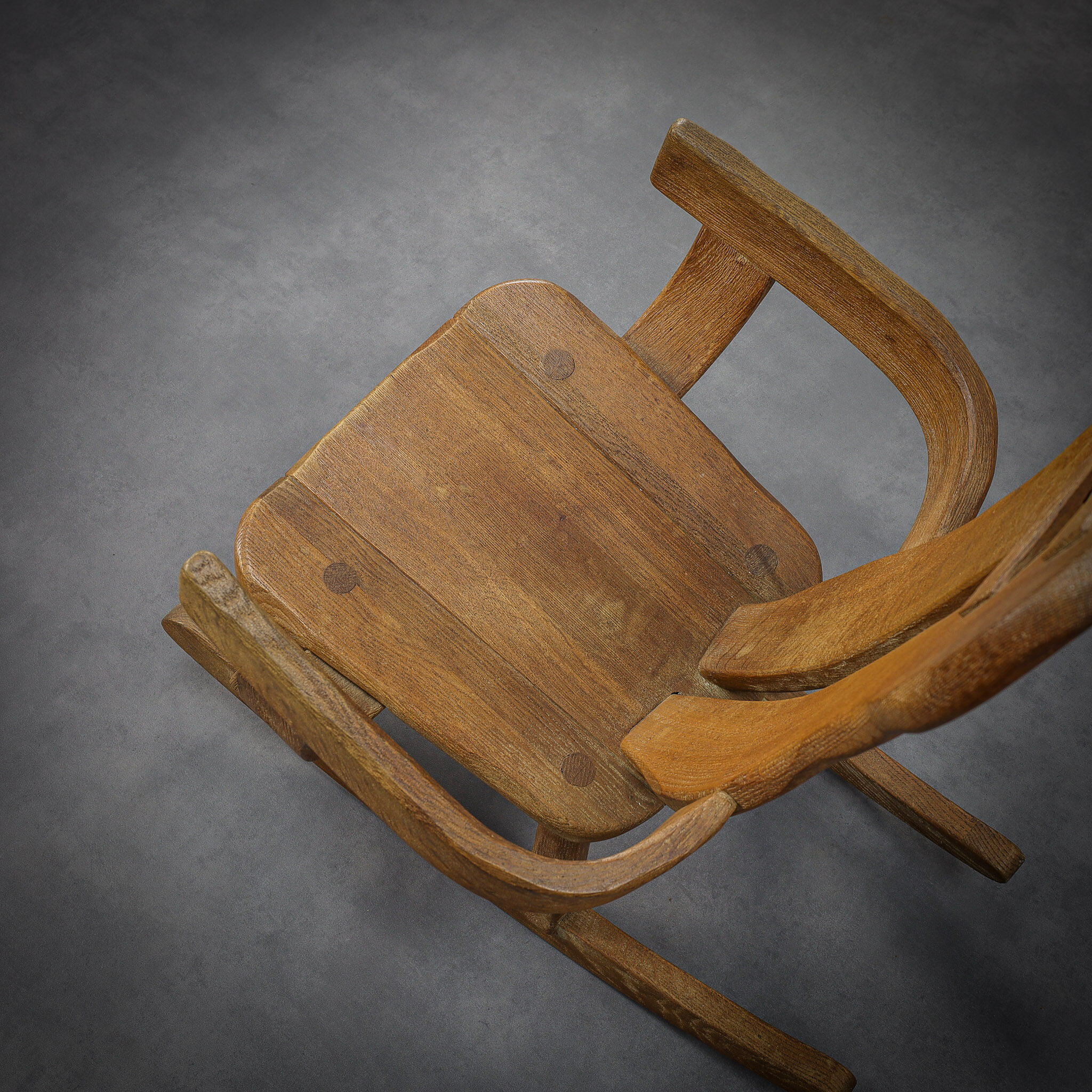 Brutalist Oak Rocking Chair by De Puydt, 1970s