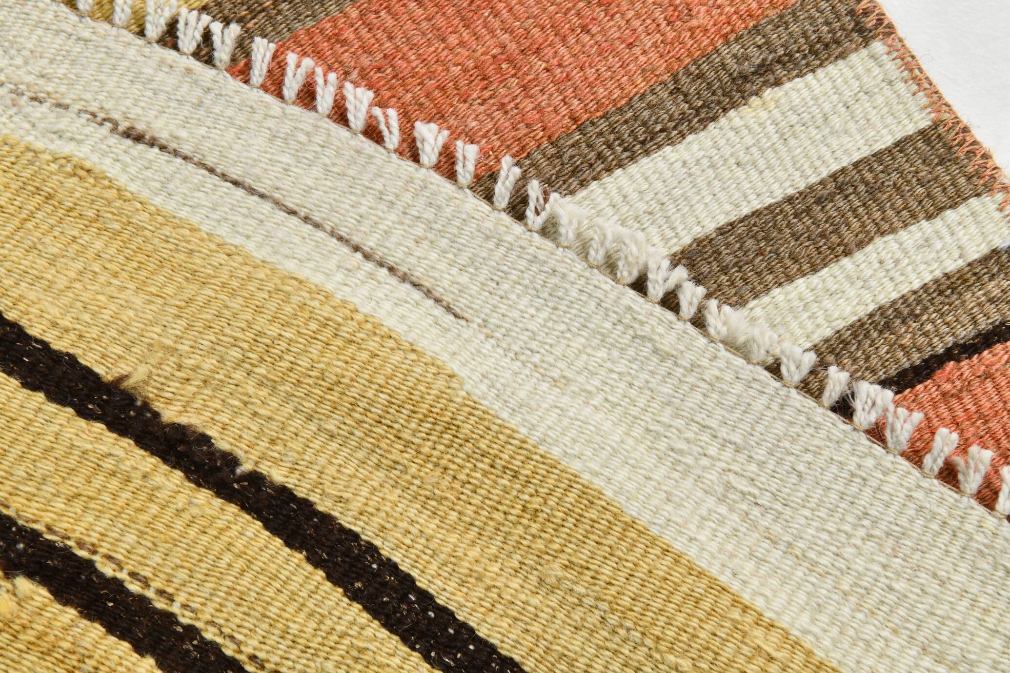 Tapis Kilim Vintage Rayé, Long Format aux Tons Chauds Boho, 65x366