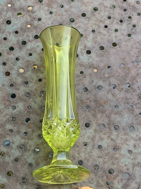 Anise green glass soliflore vase, diamond base pattern, vintage and designer