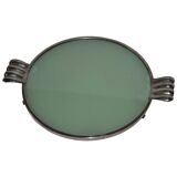 Vintage glass cake stand in green with silver-plated metal frame, porcelain (late 19th century)