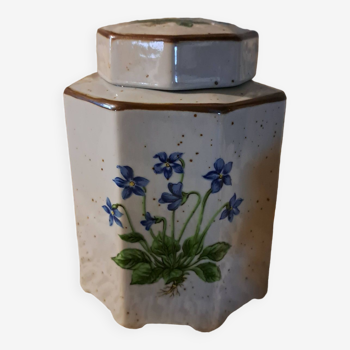 Blue flowers enamelled stoneware ceramic tea box