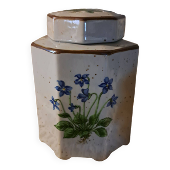 Boîte à thé en céramique façon grès émaillé fleurs bleues