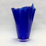 Murano - Vase mouchoir en verre bleu cobalt 25 cm de haut