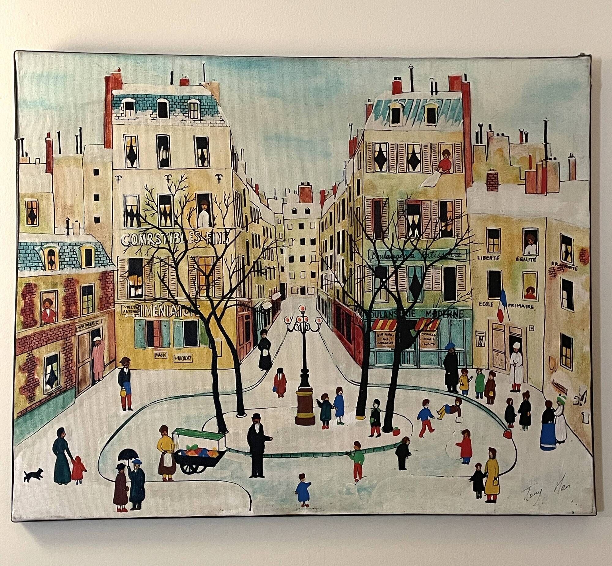 Naive painting signed - Paris Place de Furstenberg