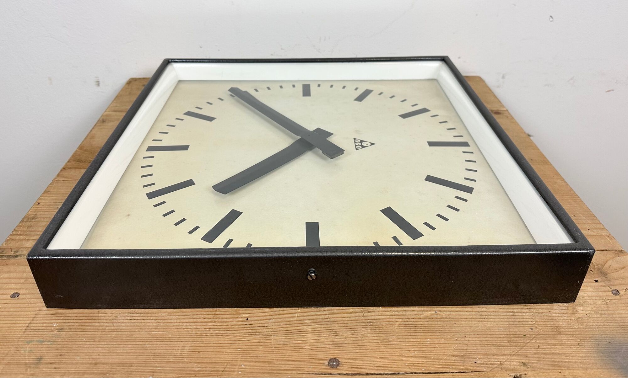 Dark grey square wall clock from pragotron, 1960s