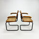 Set of 2 tubular black frame and cane cantilever dining chairs Breuer, italy, 1970s