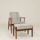Vintage armchair and footrest set in Royal Tartan Design mid-century style.