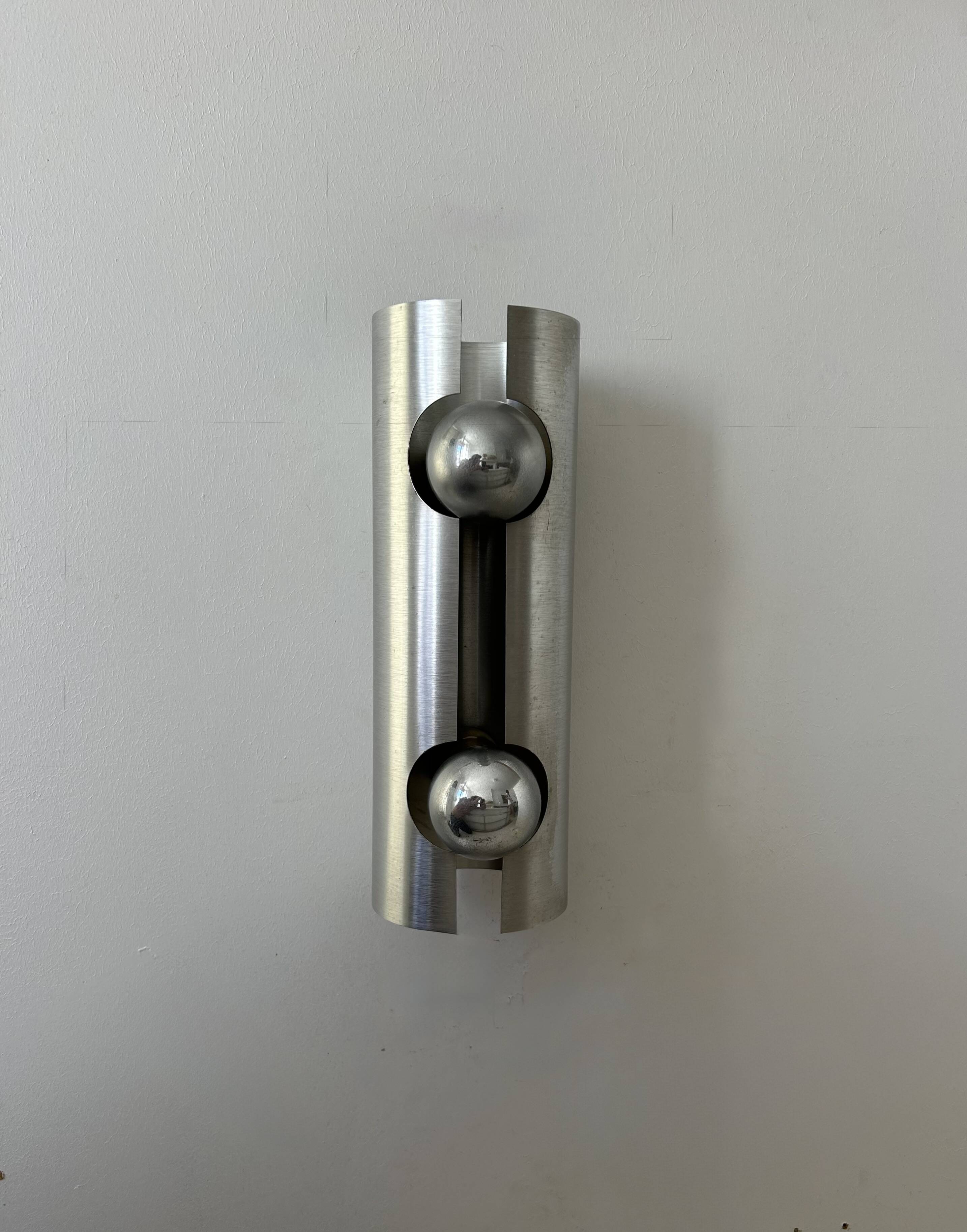 Vintage brushed metal wall lamp, France 1970