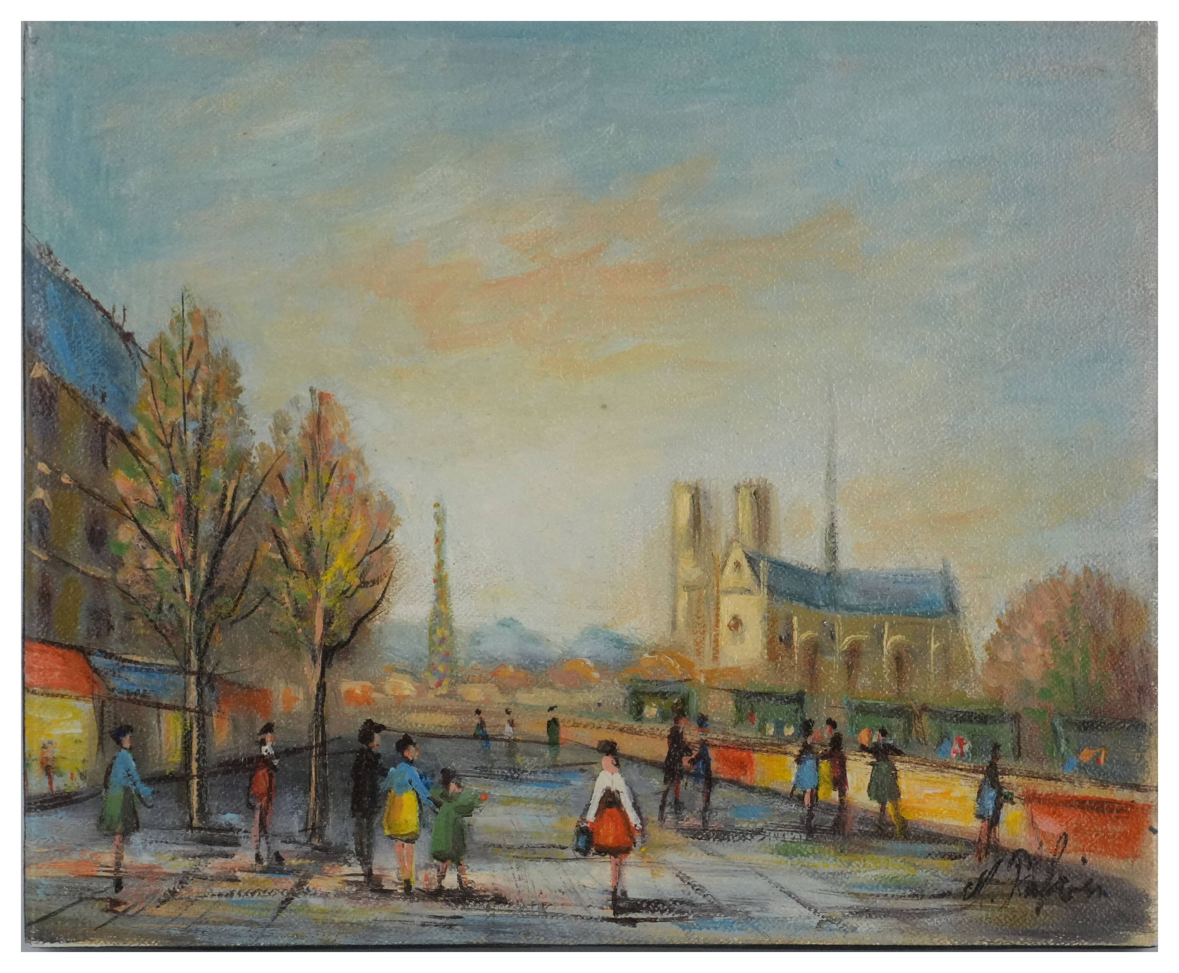 Michel PABOIS : Paris, Vue sur Notre Dame, huile sur toile originale signée