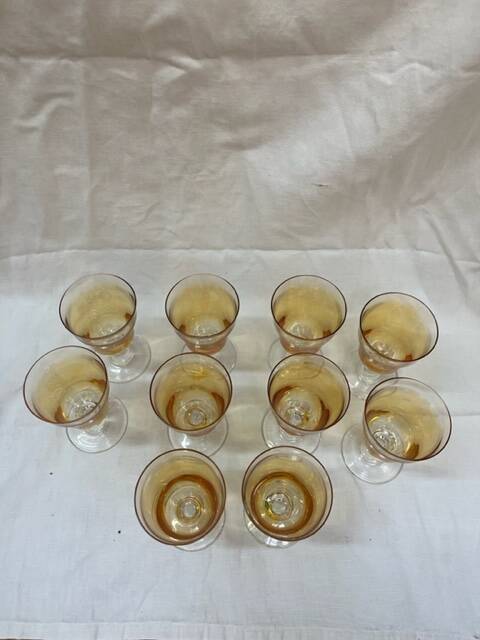 10 amber stemmed glasses 1980