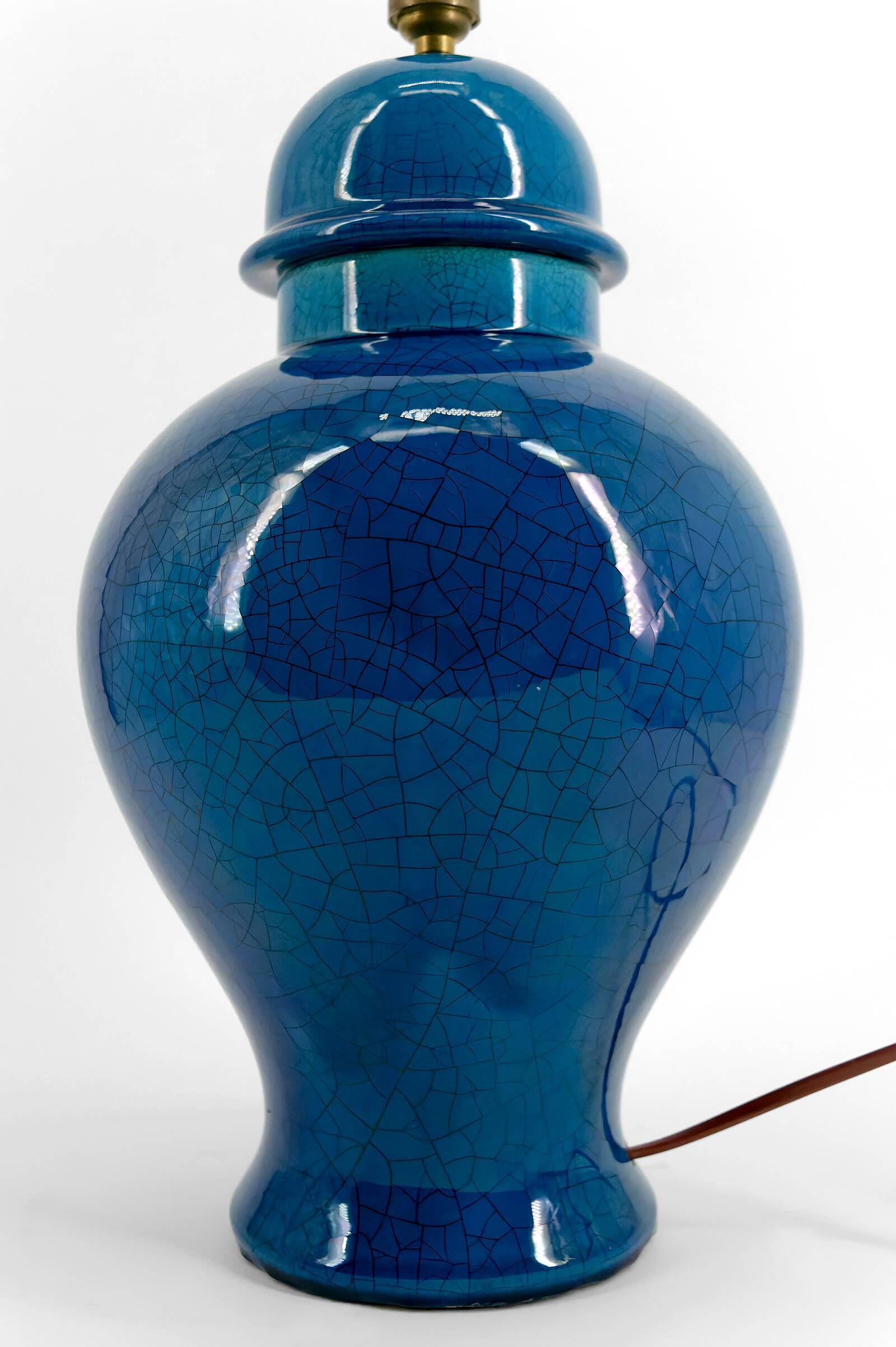 French Blue Crackle Glazed Ceramic Lamp, Circa 1950