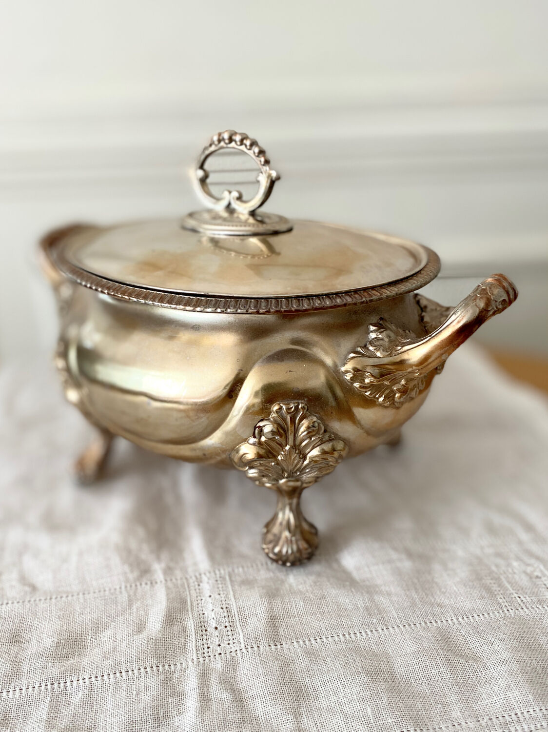 Silver metal tureen