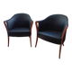 Paire de fauteuil cuir et bois style Umberto Asnago.