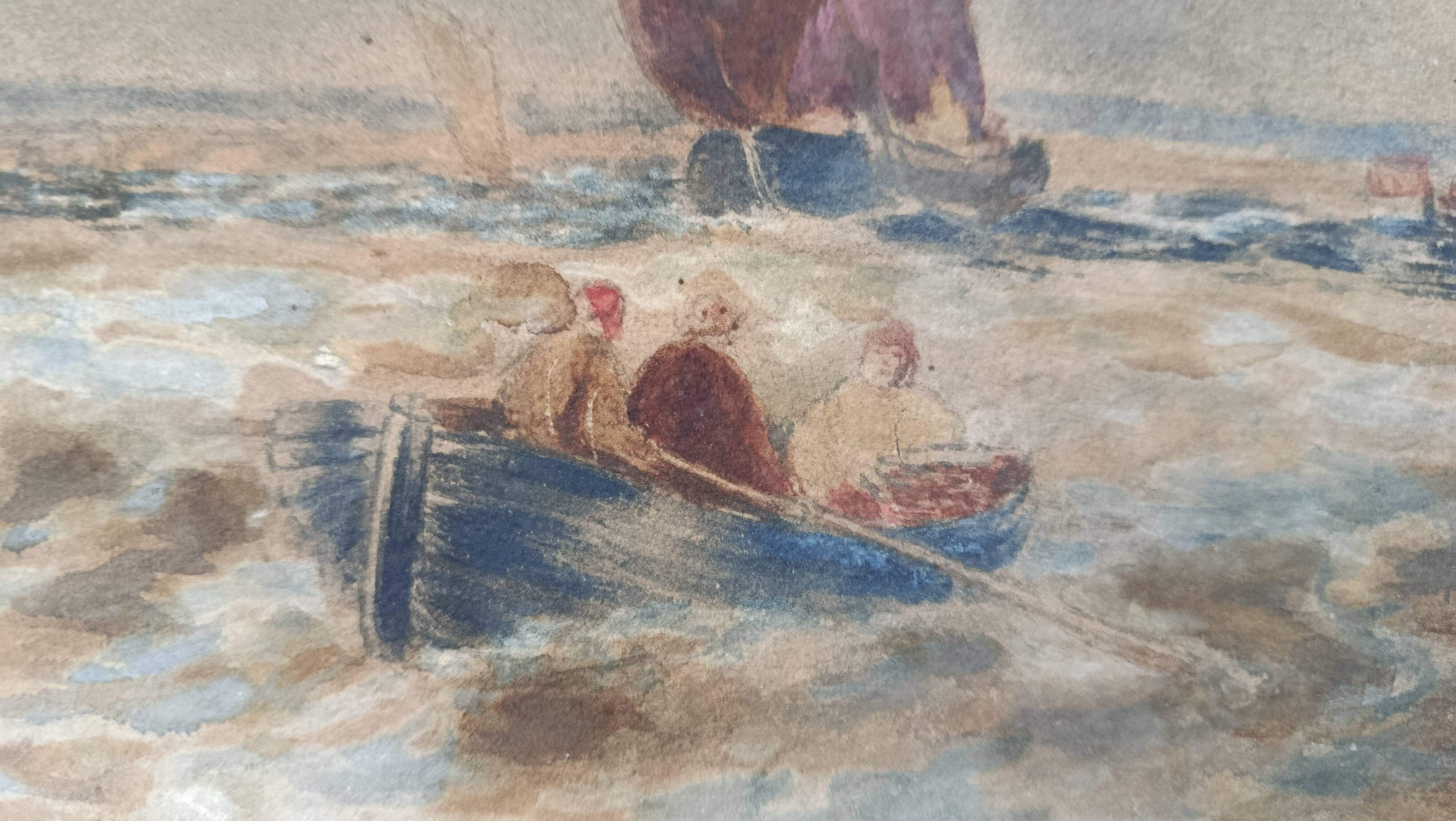 Marine watercolor 1890 by thomas bush hardy, sailing boats near the coast