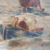 Marine watercolor 1890 by thomas bush hardy, sailing boats near the coast