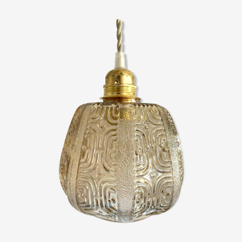 Amber pressed moulded glass hand lamp