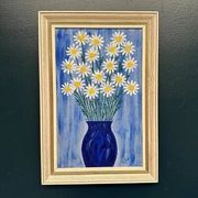 Swedish Oil on Canvas “Blue vase with flowers” by L jonsson Vintage 45x31cm