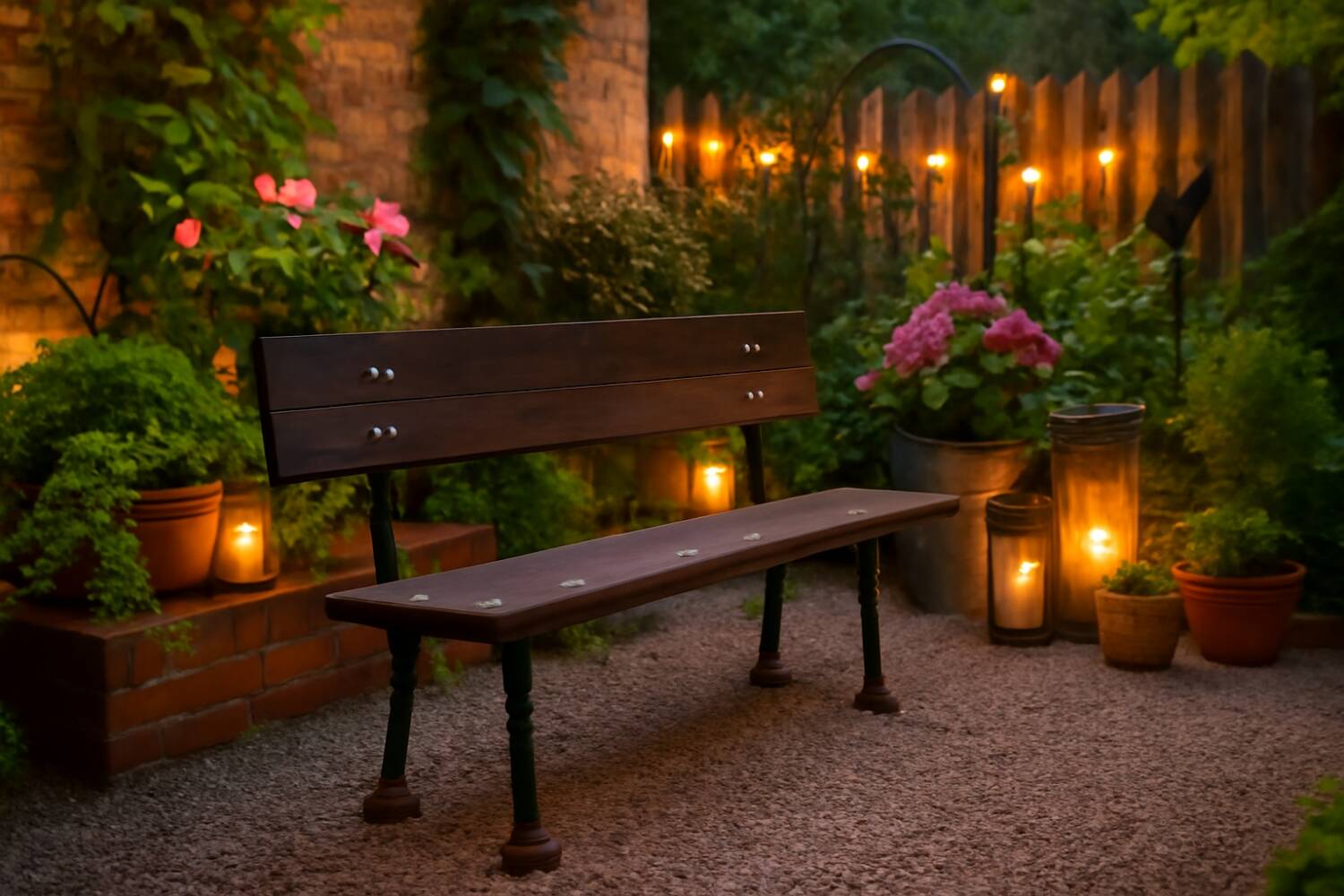 Cast iron garden bench with solid oak seat
