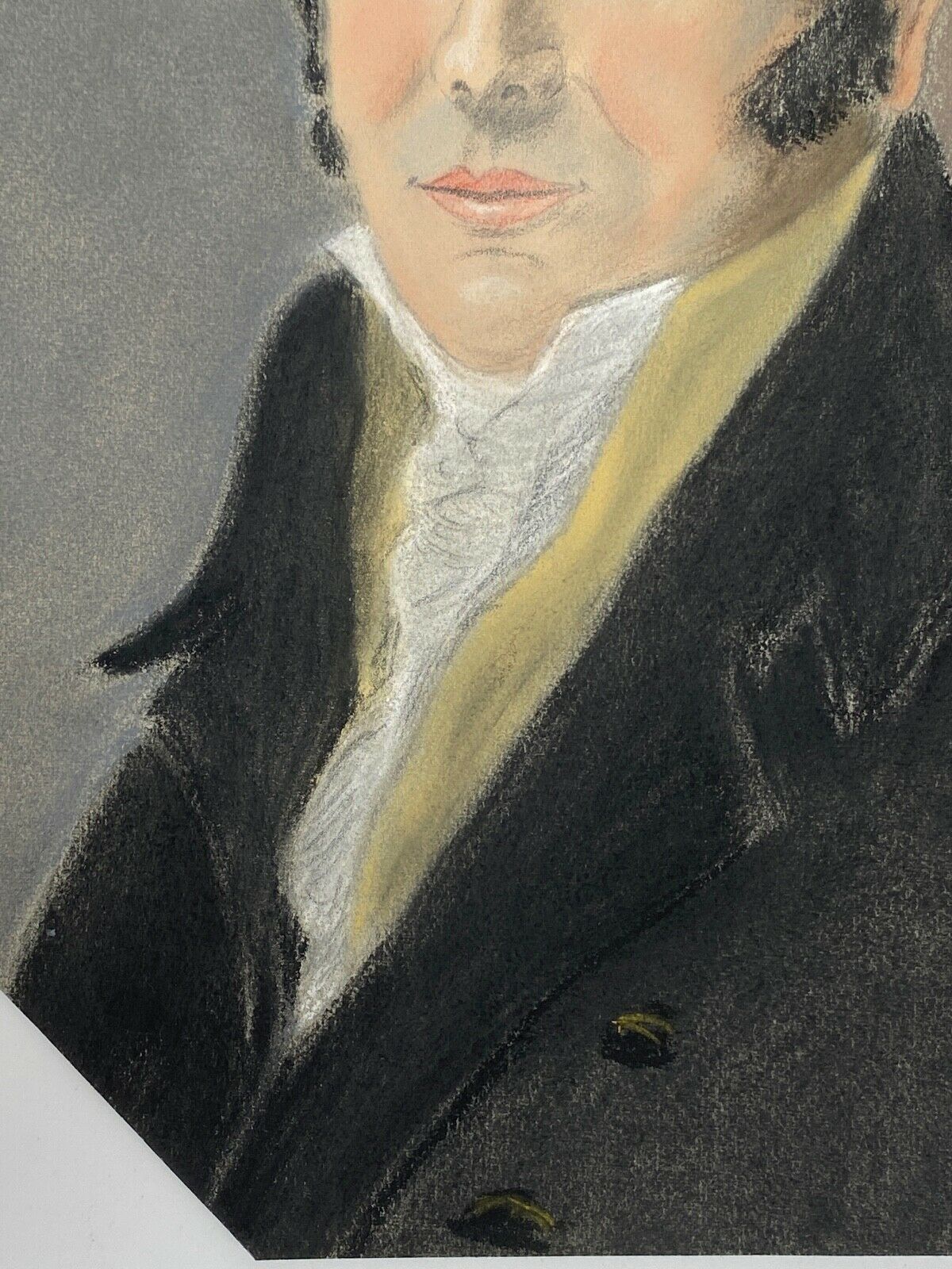 Watercolor on paper portrait man frock coat oval frame dore