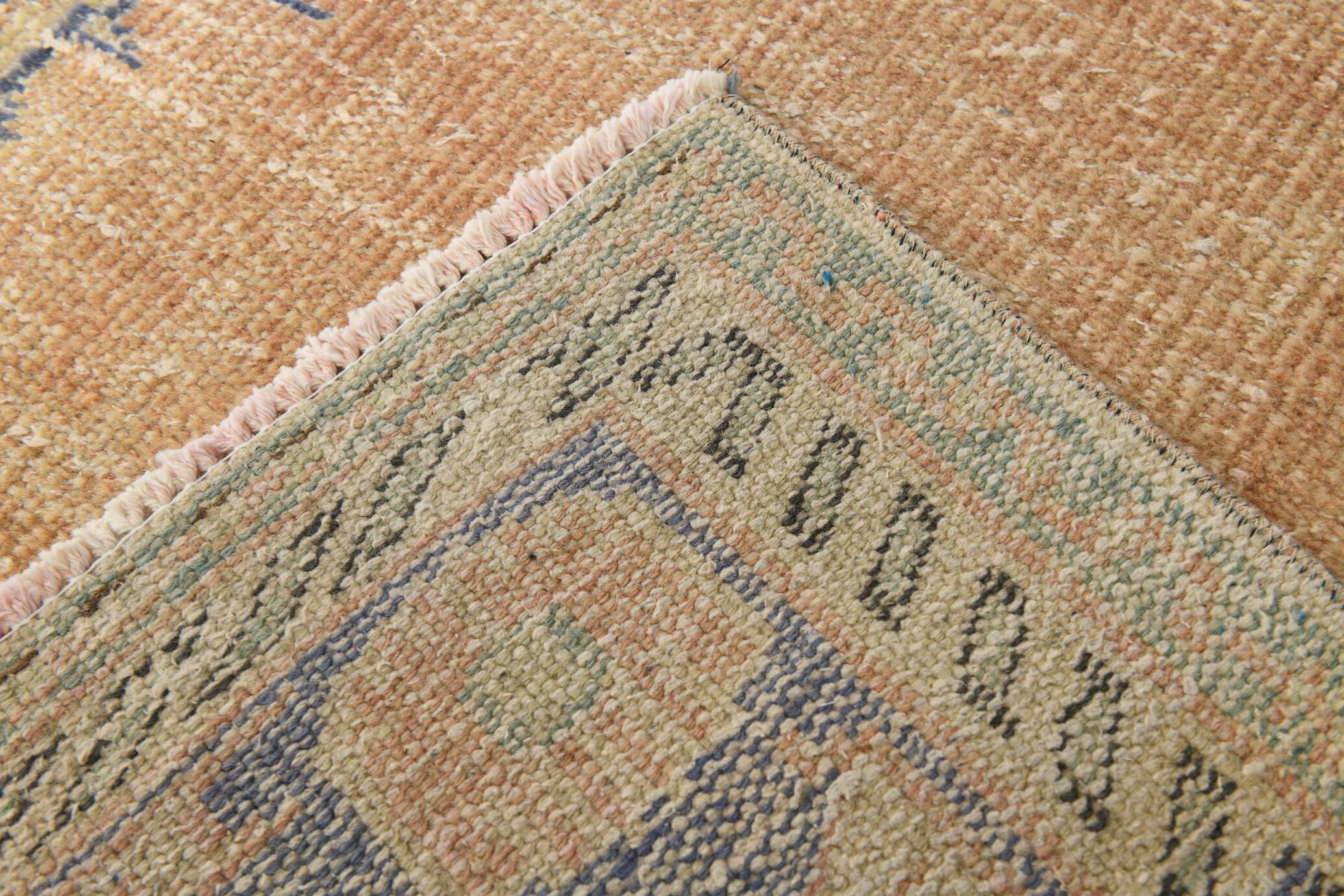 Samon & Blue Luxury Vintage Rug, Large Area Vintage Persian Rug, 218x302 Cm