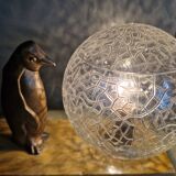 Lamp / Art Deco Night Light Penguin & Cracked Glass Globe on Base