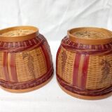 Duo of vintage braided wicker pot cover