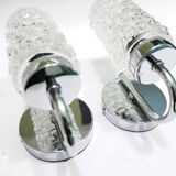 Pair of 1970 chrome metal wall light and molded glass globes.