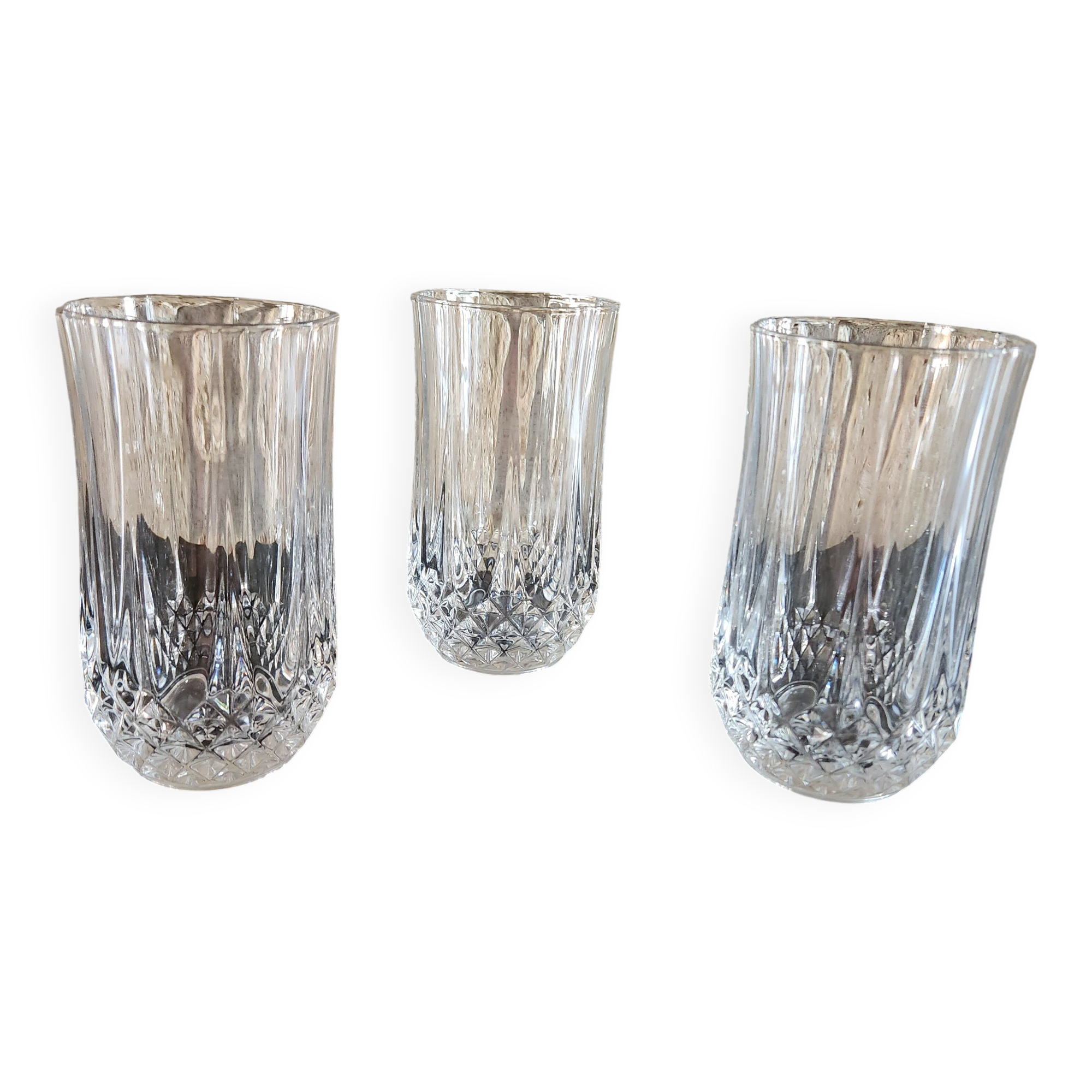 Set of 3 cut glasses - Longchamp style, Cristallerie d'Ar