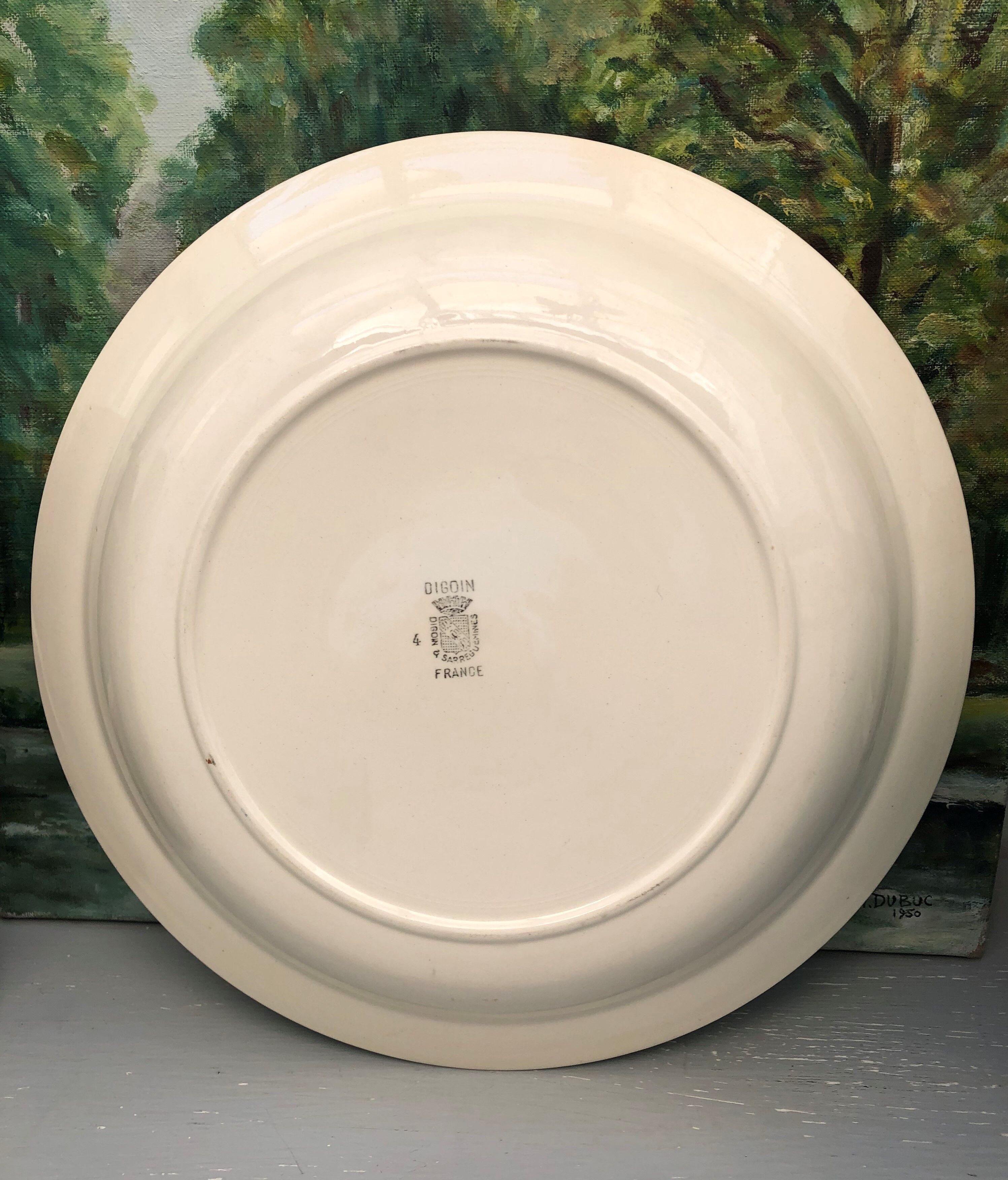 Set of 2 round dishes Sarreguemines Digoin France number 4 with blue pink floral decoration.