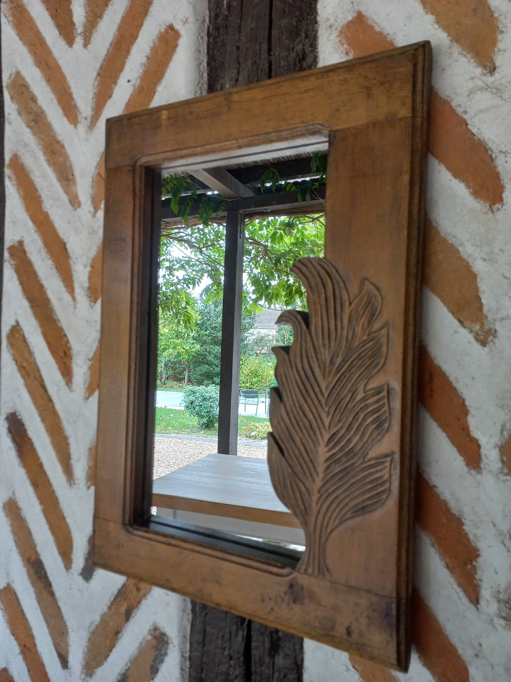 Vintage carved leaf wood mirror