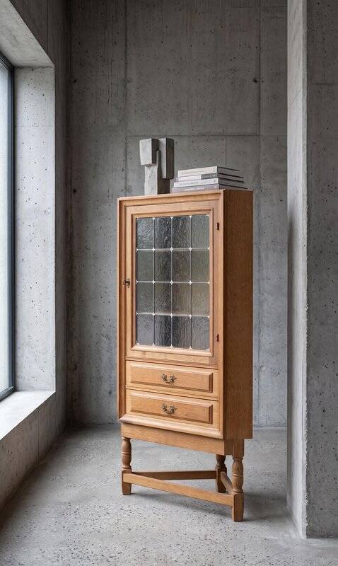 Brutalist Oak Corner Cabinet attributed to Henning Kjærnulf, Denmark, 1960s