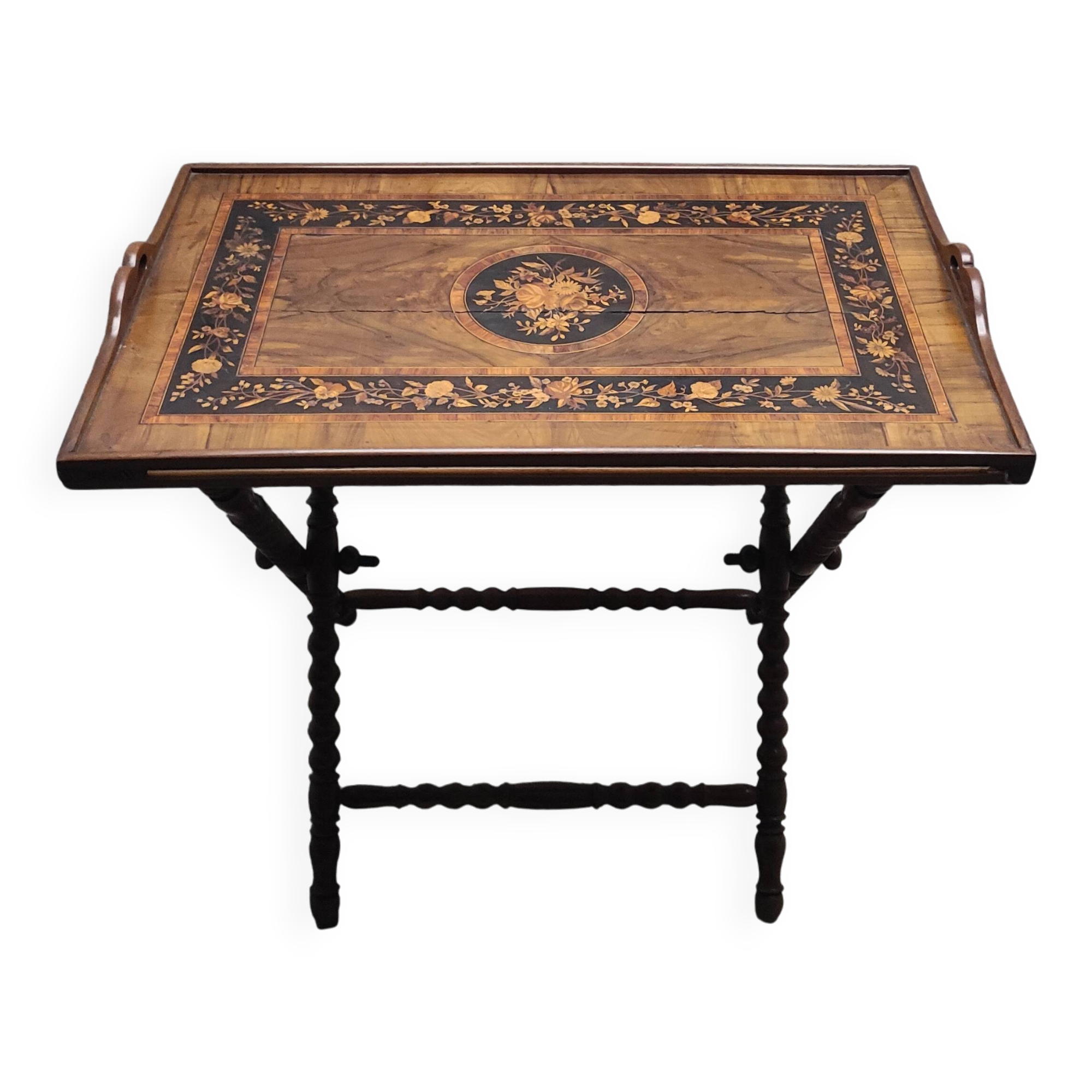 Folding table with floral marquetry